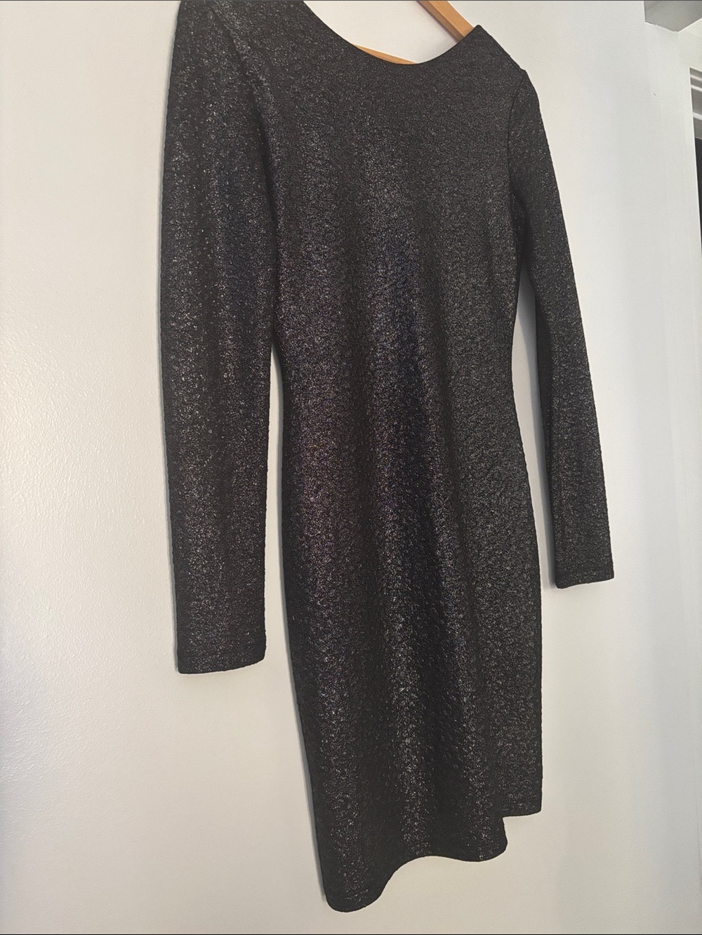 JenniferLopez Long Sleeve Scoop Back Black Metallic Sheath Dress
